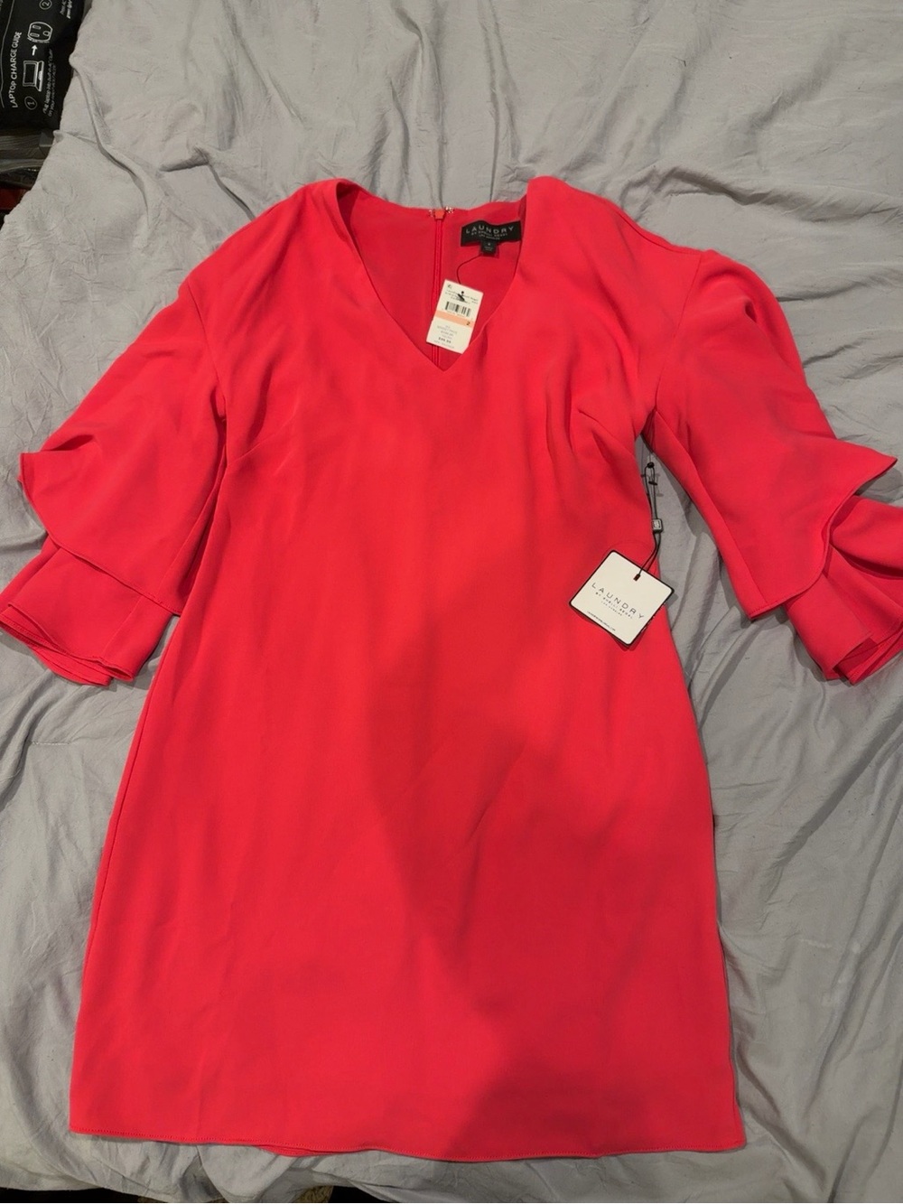 NWT Laundry by Shelli Segal Raspberry Pink Ruffle Sleeve Shift Dress Size 2